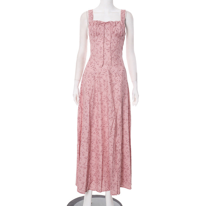 European And American Spring And Summer Floral Backless Slim Fit Sleeveless Split Dress