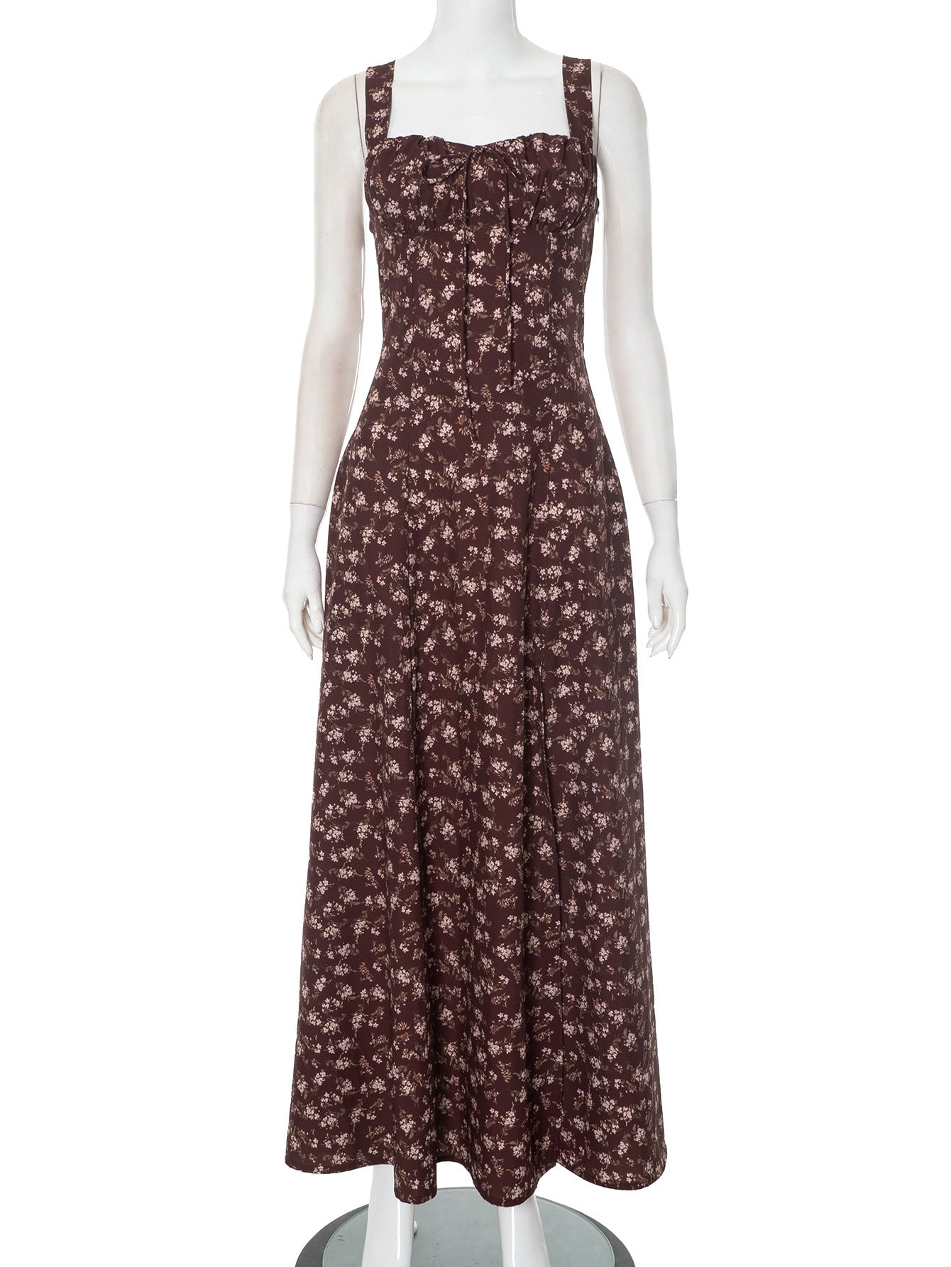 European And American Spring And Summer Floral Backless Slim Fit Sleeveless Split Dress